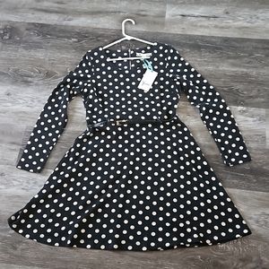 Yumi Dress, Black/Tan Polk a dot